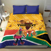 South Africa Heritage Day bedding set with blue pillows and colorful dancer flag print