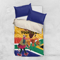 South Africa Heritage Day bedding set with blue pillowcases and flag-style dancer print