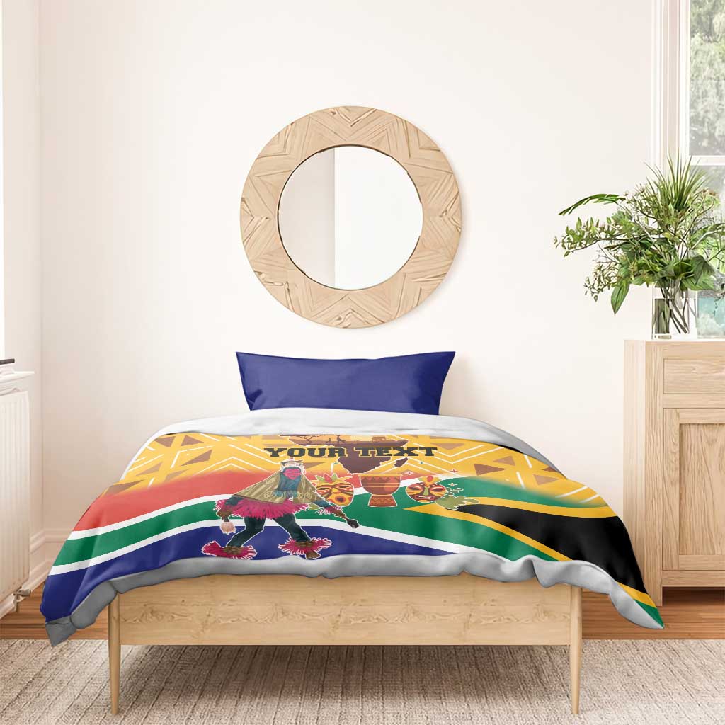 South Africa Heritage Day bedding set with blue pillowcases and flag-style dancer scene