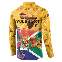 Yellow button sweatshirt back with 'YOUR TEXT' and South Africa Heritage Day graphic.