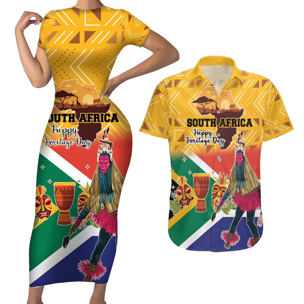 Personalized South Africa Heritage Day Couples Matching Short Sleeve Bodycon Dress and Hawaiian Shirt With Traditional Dancer - Wonder Print Shop