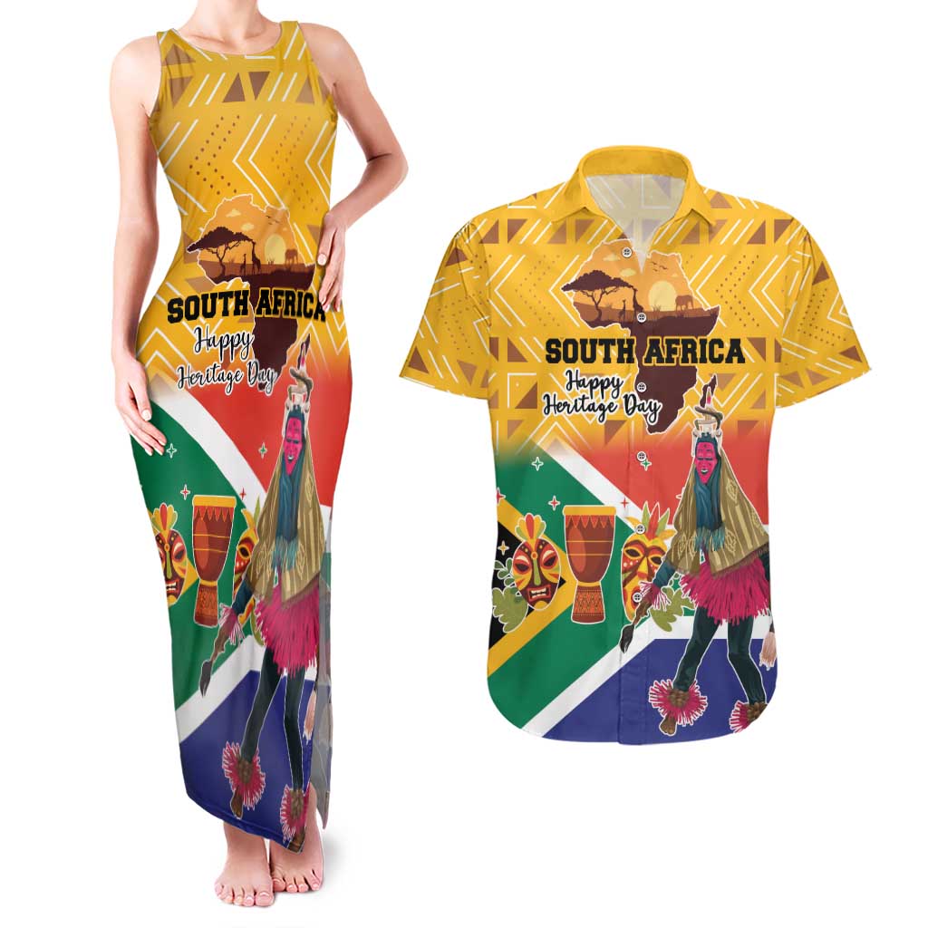 Personalized South Africa Heritage Day Couples Matching Tank Maxi Dress and Hawaiian Shirt With Traditional Dancer - Wonder Print Shop