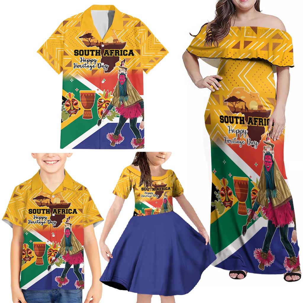 Personalized South Africa Heritage Day Family Matching Off Shoulder Maxi Dress and Hawaiian Shirt With Traditional Dancer - Wonder Print Shop