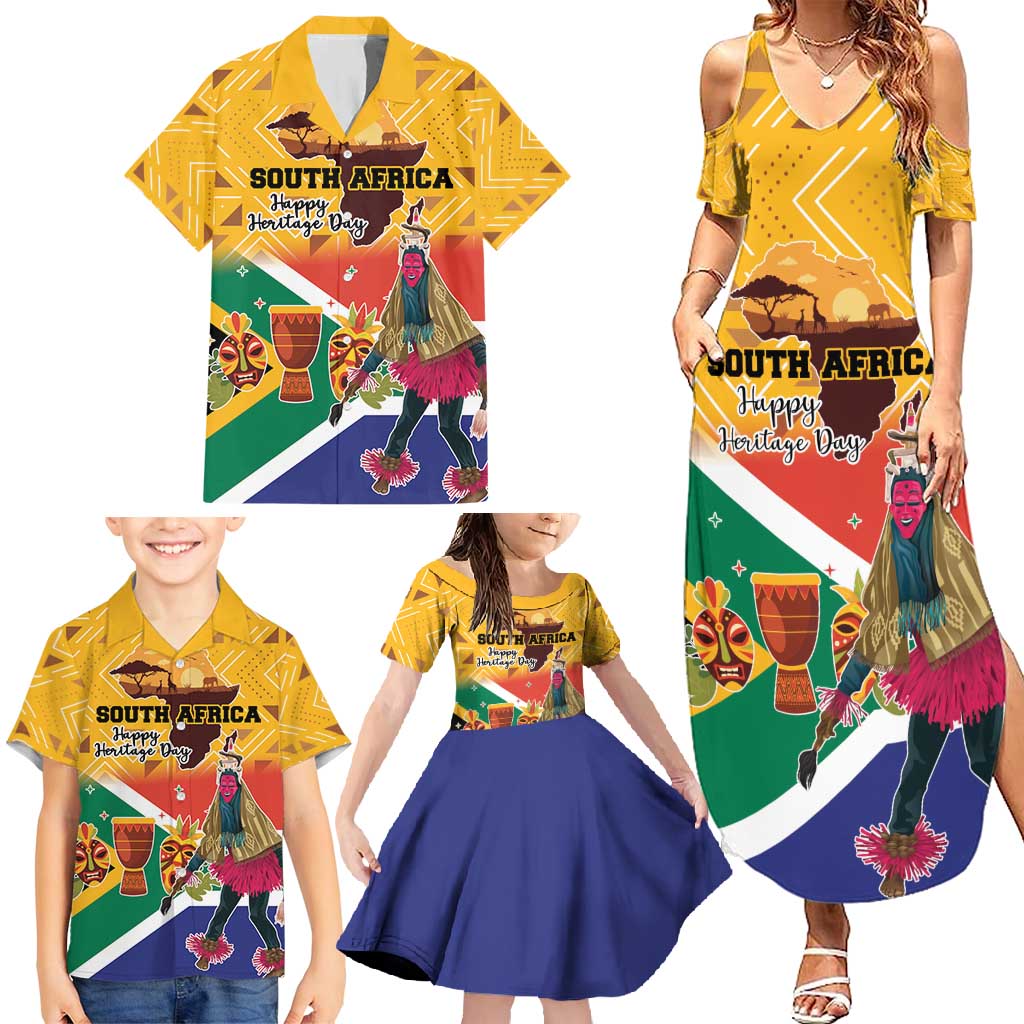 Personalized South Africa Heritage Day Family Matching Summer Maxi Dress and Hawaiian Shirt With Traditional Dancer - Wonder Print Shop