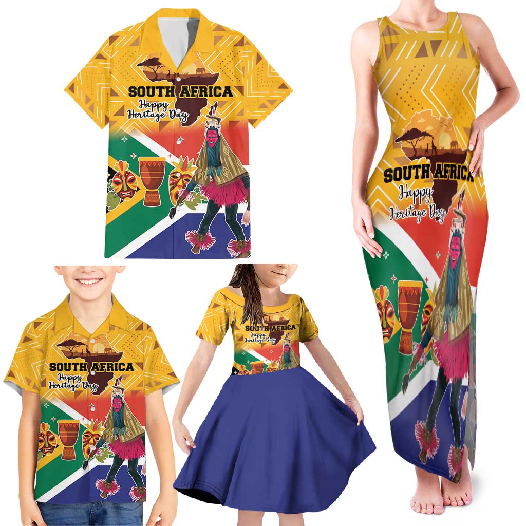 Personalized South Africa Heritage Day Family Matching Tank Maxi Dress and Hawaiian Shirt With Traditional Dancer - Wonder Print Shop