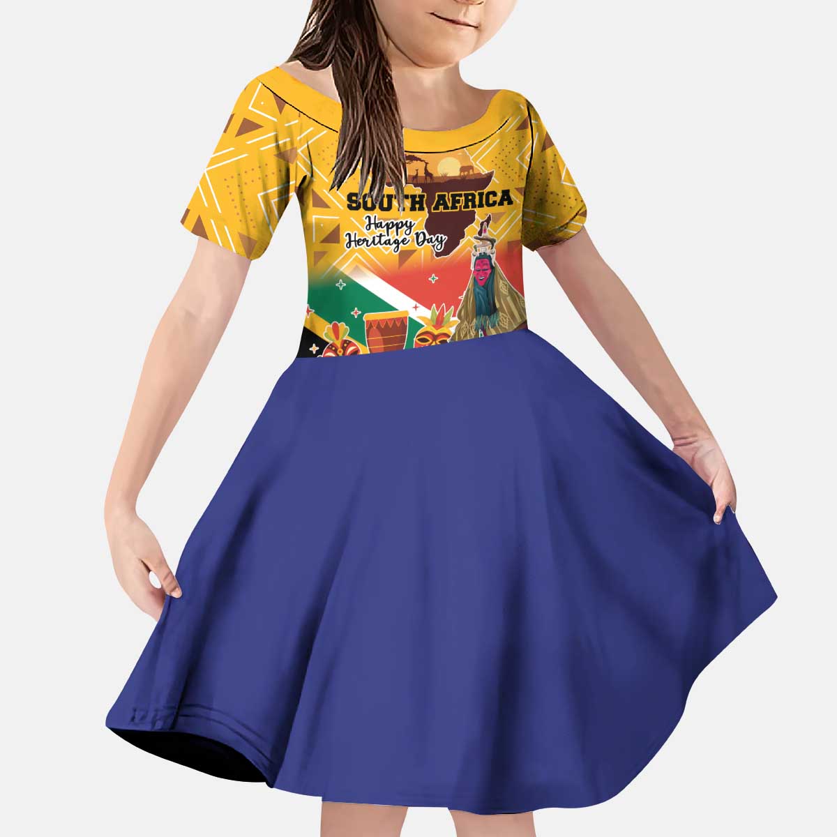 Personalized South Africa Heritage Day Kid Short Sleeve Dress With Traditional Dancer - Wonder Print Shop