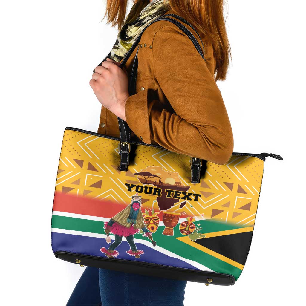 Personalized South Africa Heritage Day Leather Tote Bag With Traditional Dancer