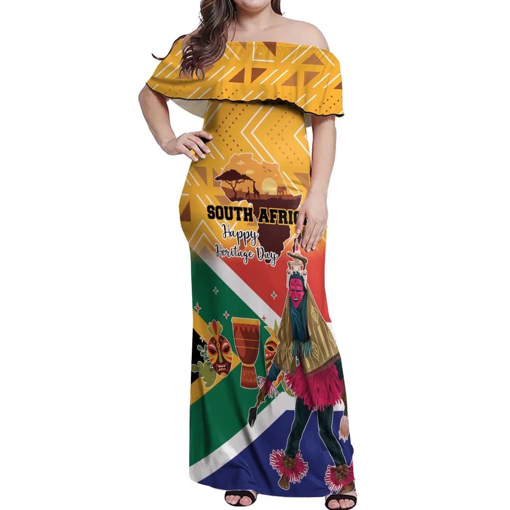 Personalized South Africa Heritage Day Off Shoulder Maxi Dress With Traditional Dancer - Wonder Print Shop