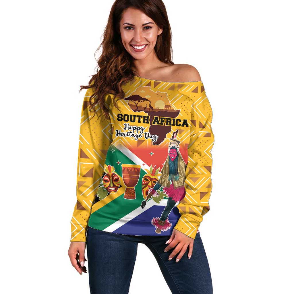 Personalized South Africa Heritage Day Off Shoulder Sweater With Traditional Dancer - Wonder Print Shop