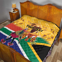Yellow personalized quilt with South Africa flag colors and traditional dancer graphic
