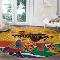 Personalized round yellow carpet with dancer figure and South Africa map illustration