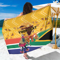 Yellow sarong with geometric pattern, “YOUR TEXT” and dancer print