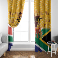 Yellow South Africa heritage window curtains with dancer image and “Your Text” text area