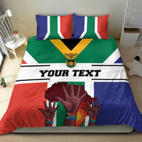 South Africa flag bedding set with green, blue, red, and white panels and “YOUR TEXT”