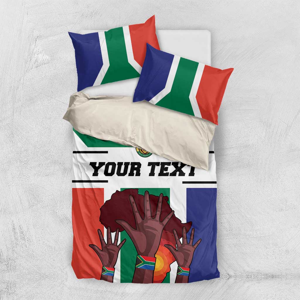 Personalized South Africa flag bedding set with “YOUR TEXT” and hands design on duvet