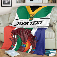 South Africa flag-style personalized blanket showing 'Your Text' and rainbow-hands graphic