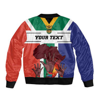 Bomber jacket with flag-style print and customizable text, full zip, ribbed cuffs
