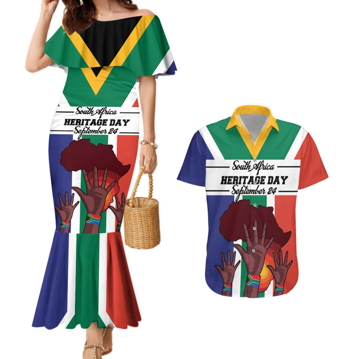 Personalized South Africa Heritage Day Couples Matching Mermaid Dress and Hawaiian Shirt Flag Style - Wonder Print Shop