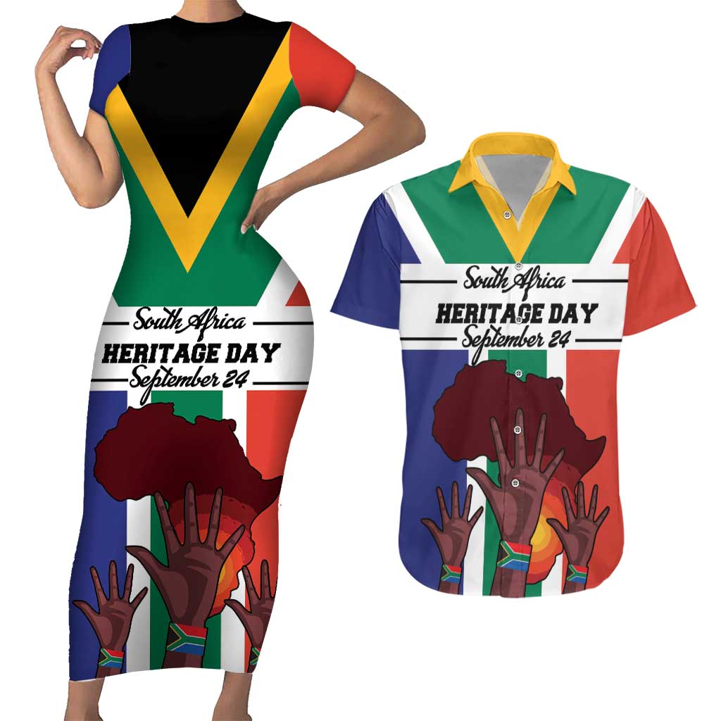 Personalized South Africa Heritage Day Couples Matching Short Sleeve Bodycon Dress and Hawaiian Shirt Flag Style - Wonder Print Shop