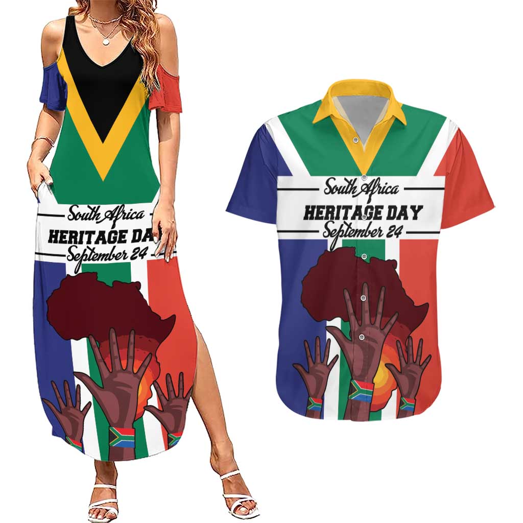 Personalized South Africa Heritage Day Couples Matching Summer Maxi Dress and Hawaiian Shirt Flag Style - Wonder Print Shop