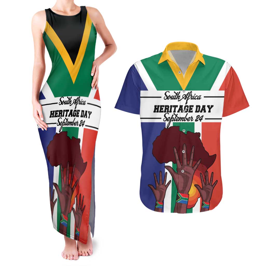 Personalized South Africa Heritage Day Couples Matching Tank Maxi Dress and Hawaiian Shirt Flag Style - Wonder Print Shop