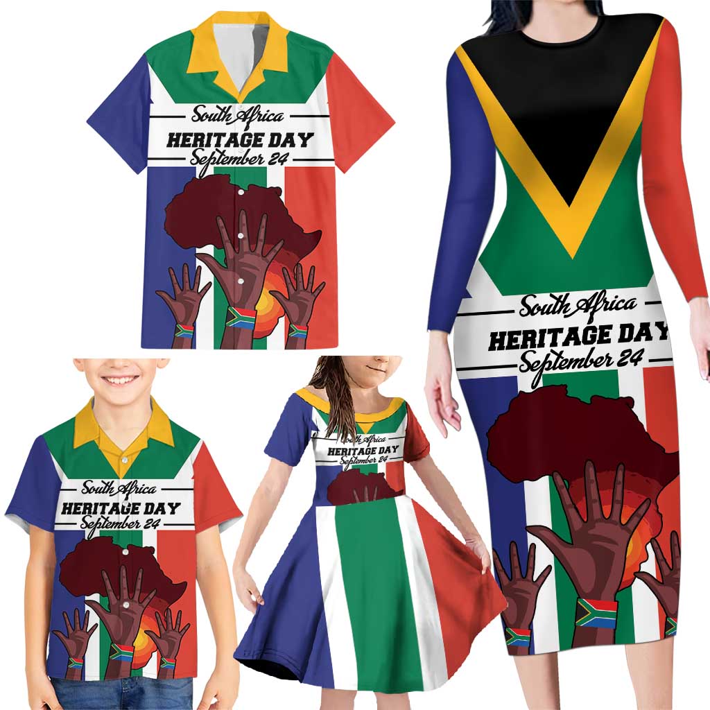 Personalized South Africa Heritage Day Family Matching Long Sleeve Bodycon Dress and Hawaiian Shirt Flag Style - Wonder Print Shop