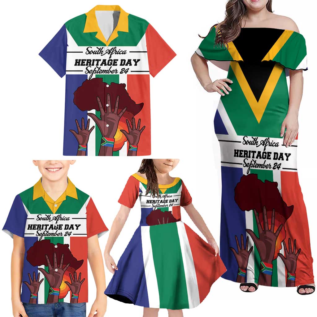 Personalized South Africa Heritage Day Family Matching Off Shoulder Maxi Dress and Hawaiian Shirt Flag Style - Wonder Print Shop