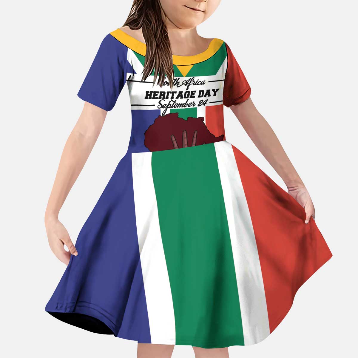 Personalized South Africa Heritage Day Kid Short Sleeve Dress Flag Style - Wonder Print Shop