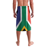 Flag-style lavalava draped view with blue green white red vertical sections