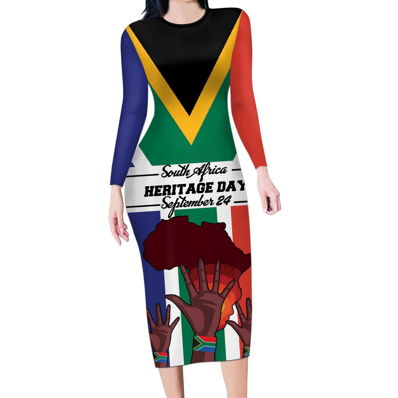 Personalized South Africa Heritage Day Long Sleeve Bodycon Dress Flag Style - Wonder Print Shop