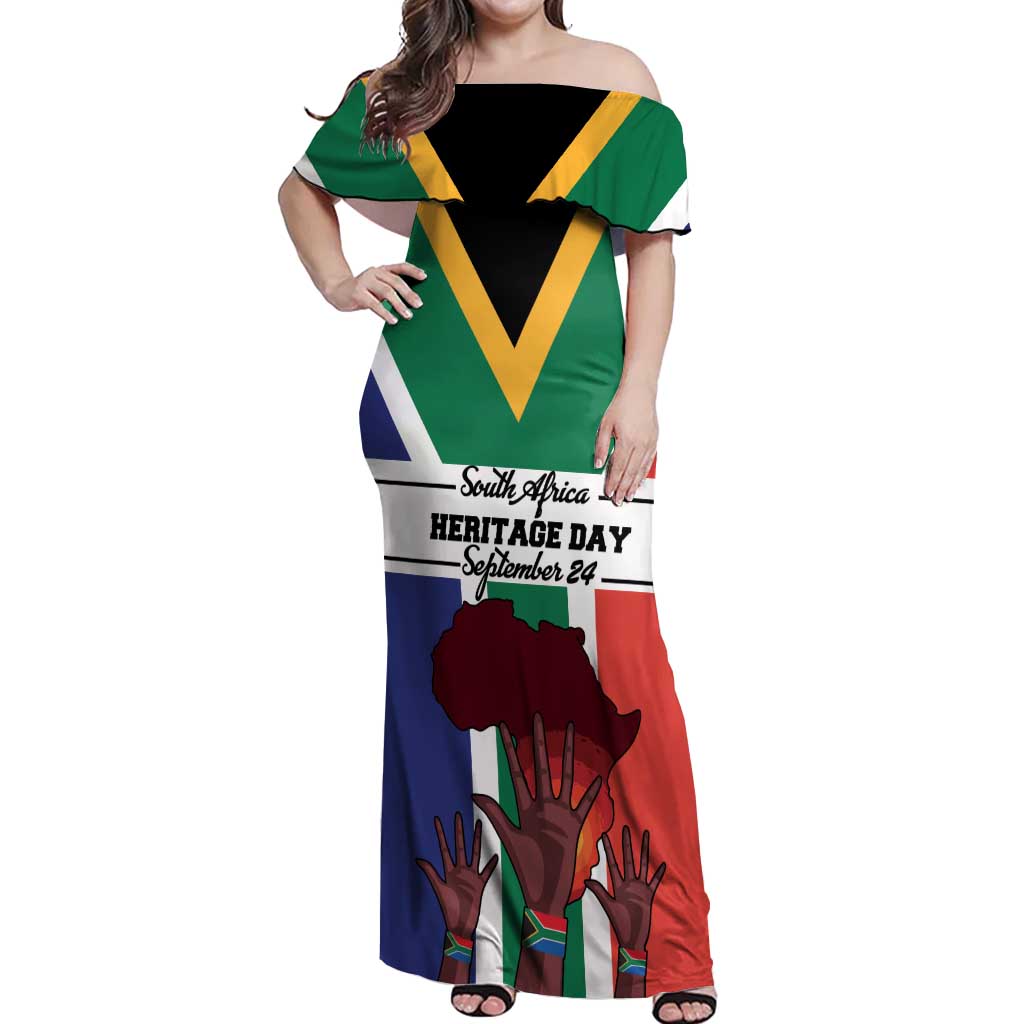 Personalized South Africa Heritage Day Off Shoulder Maxi Dress Flag Style - Wonder Print Shop