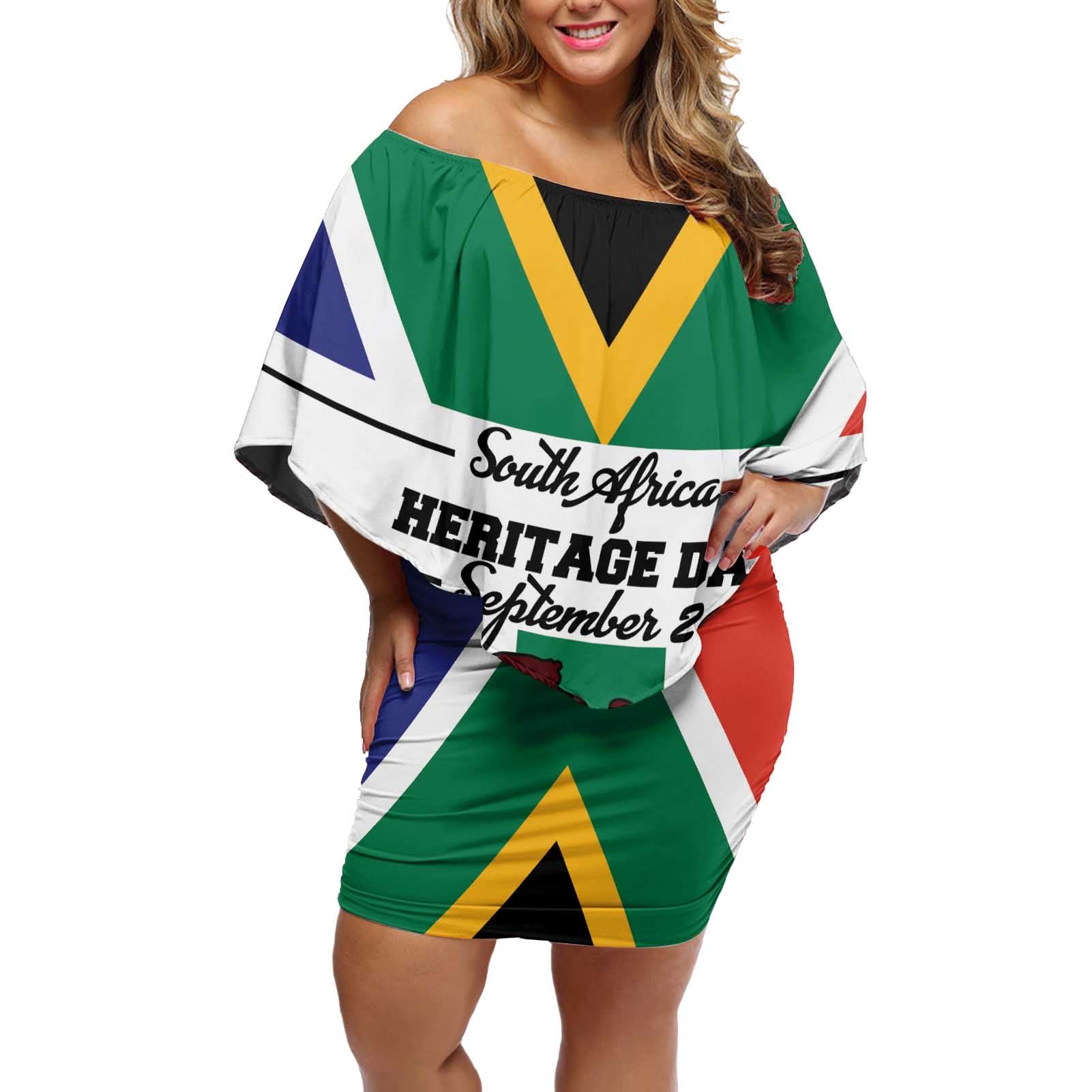 Personalized South Africa Heritage Day Off Shoulder Short Dress Flag Style - Wonder Print Shop