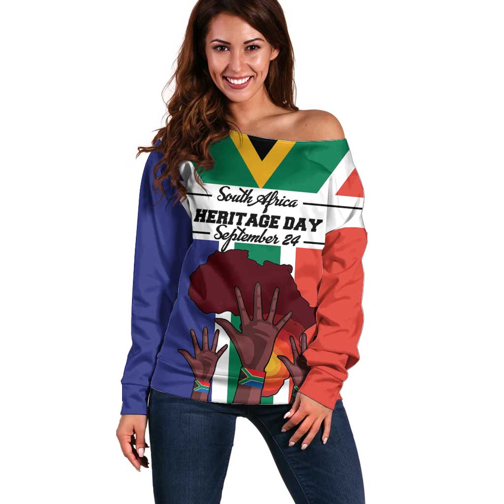 Personalized South Africa Heritage Day Off Shoulder Sweater Flag Style - Wonder Print Shop