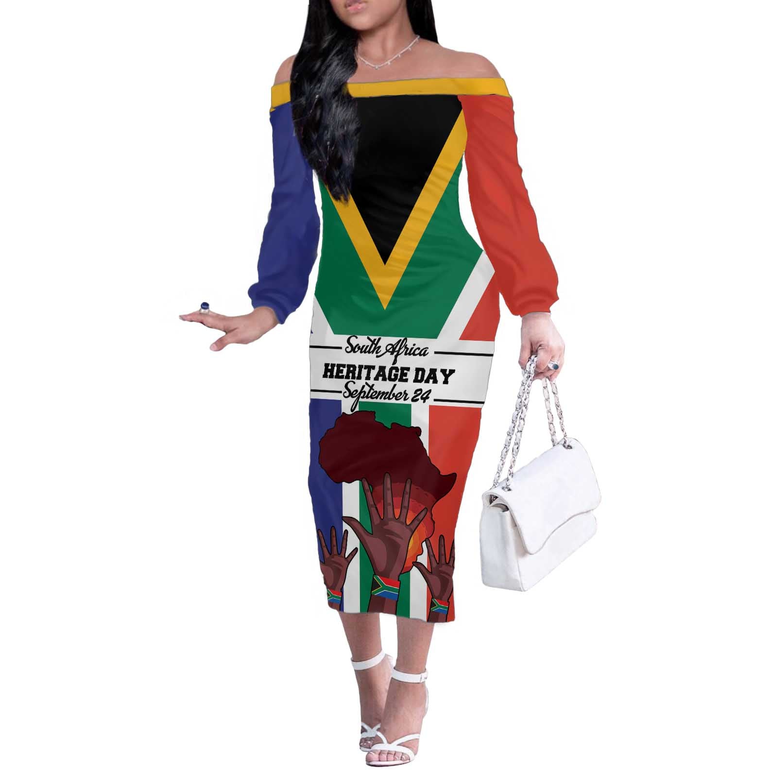 Personalized South Africa Heritage Day Off The Shoulder Long Sleeve Dress Flag Style - Wonder Print Shop