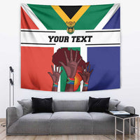 South Africa Heritage Day tapestry flag with hands graphic and 'YOUR TEXT' lettering.