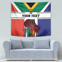 South Africa Heritage Day tapestry flag with tricolor design, hands, and 'YOUR TEXT' text.