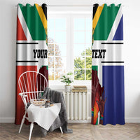 South Africa flag print window curtain panels, green and blue with red and white stripes