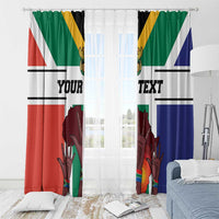South Africa flag window curtains with bold stripe design, custom text blocks in black