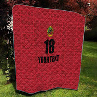 Red quilt blanket with diamond pattern, crest emblem, and bold “18” with “YOUR TEXT”