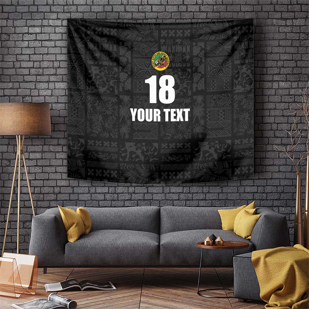 Black fabric tapestry with crest and centered "18 YOUR TEXT" design