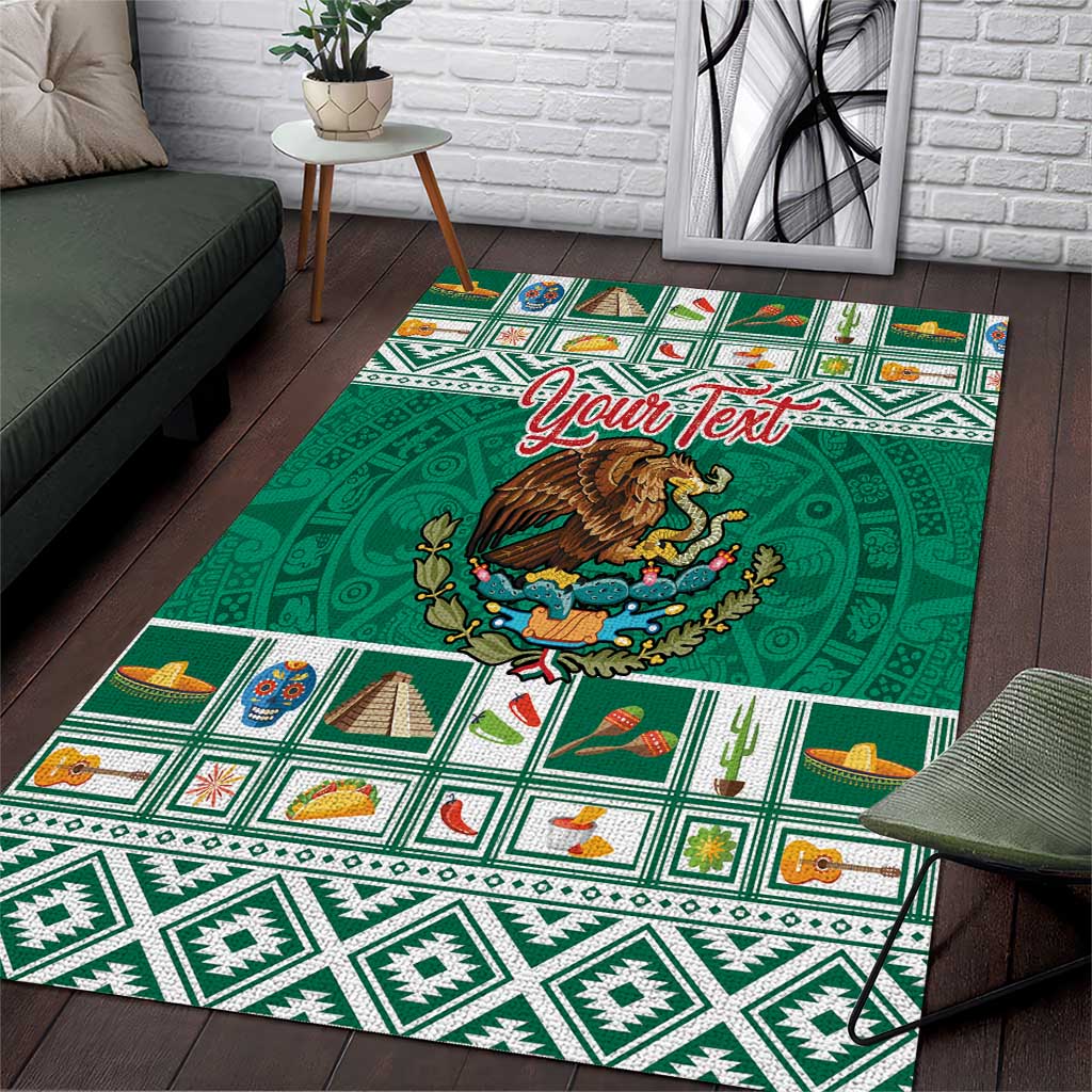 Personalized Mexico Christmas Area Rug Coat Of Arms With Aztec Mexican Patterns - Wonder Print Shop