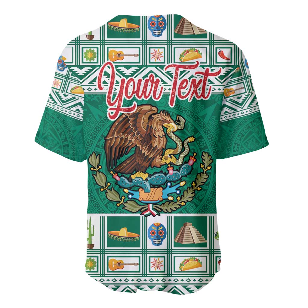 Green Mexico Christmas baseball jersey with eagle coat of arms, Aztec patterns, Your Text
