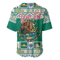 Green Mexico Christmas baseball jersey with eagle coat of arms, Aztec patterns, Your Text