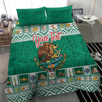 Green bedding set with eagle emblem, cactus and food motif strip, plus two pillowcases