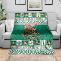 Green eagle coat of arms Christmas blanket with Aztec trim and red "Your Text" script