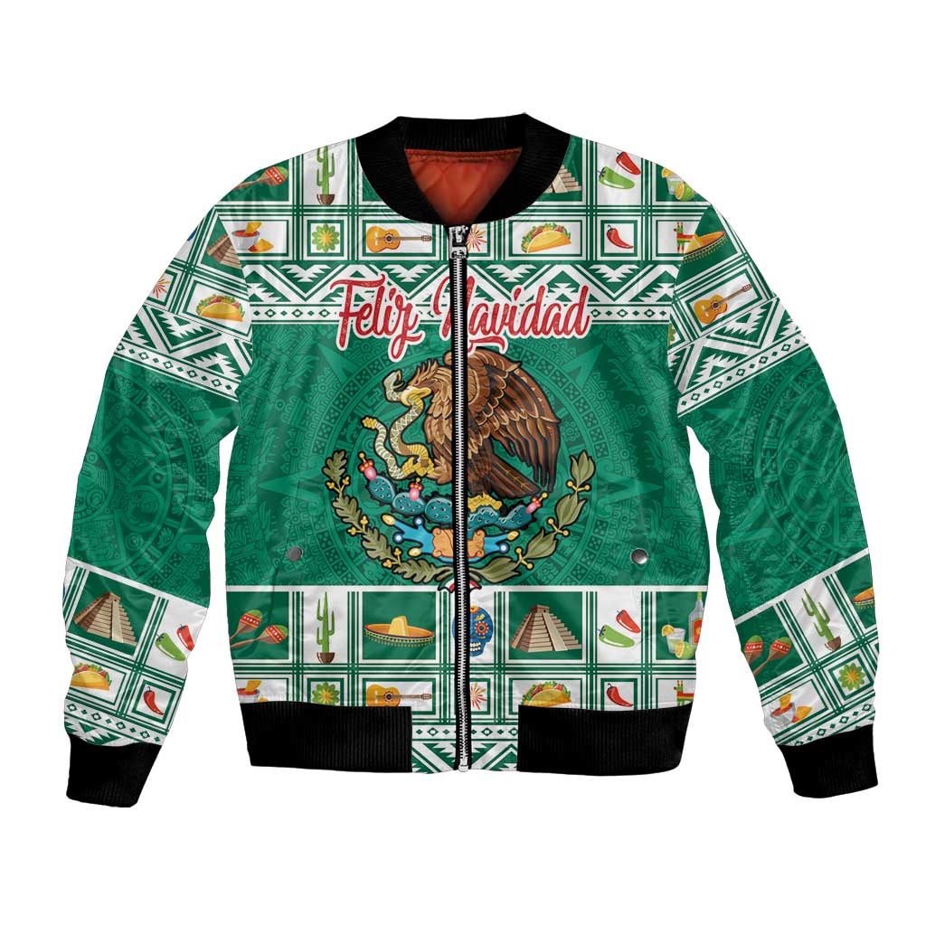 Personalized Mexico Christmas Bomber Jacket Coat Of Arms With Aztec Mexican Patterns - Wonder Print Shop