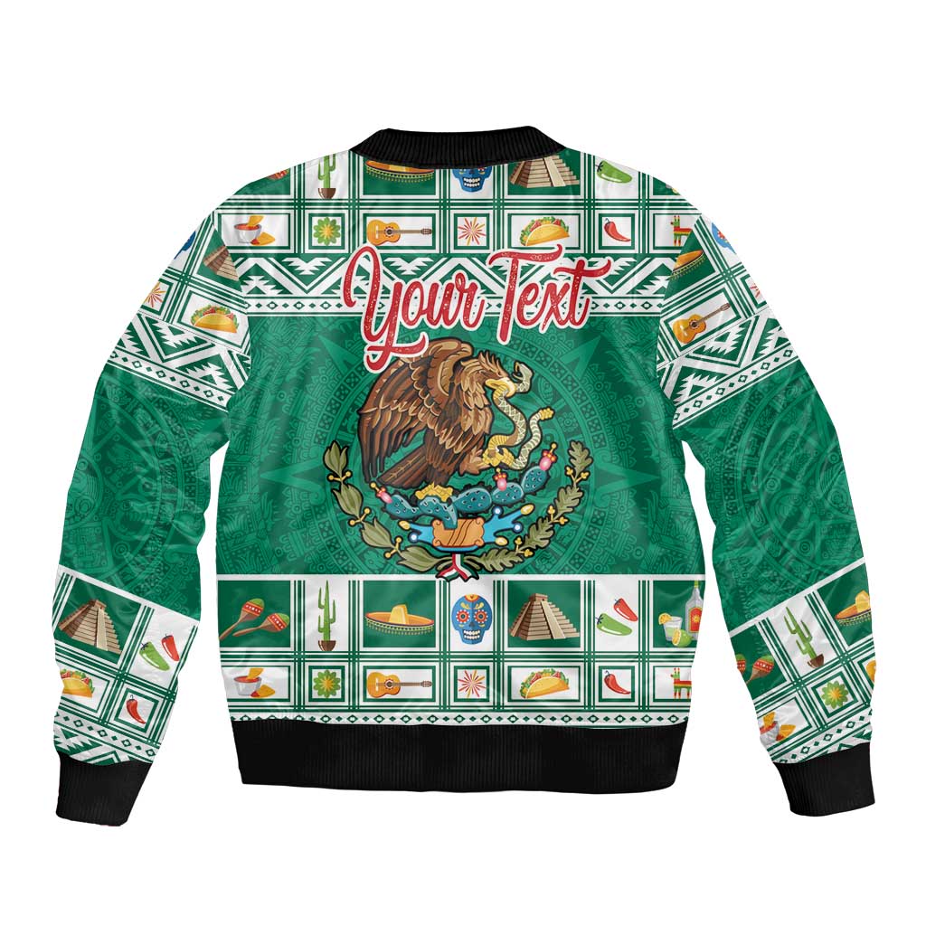 Green Christmas bomber jacket with Your Text graphic and eagle crest, ribbed trim