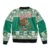 Green Christmas bomber jacket with Your Text graphic and eagle crest, ribbed trim