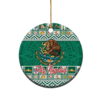 Green circular ceramic Mexico ornament featuring eagle coat of arms and Feliz Navidad text.