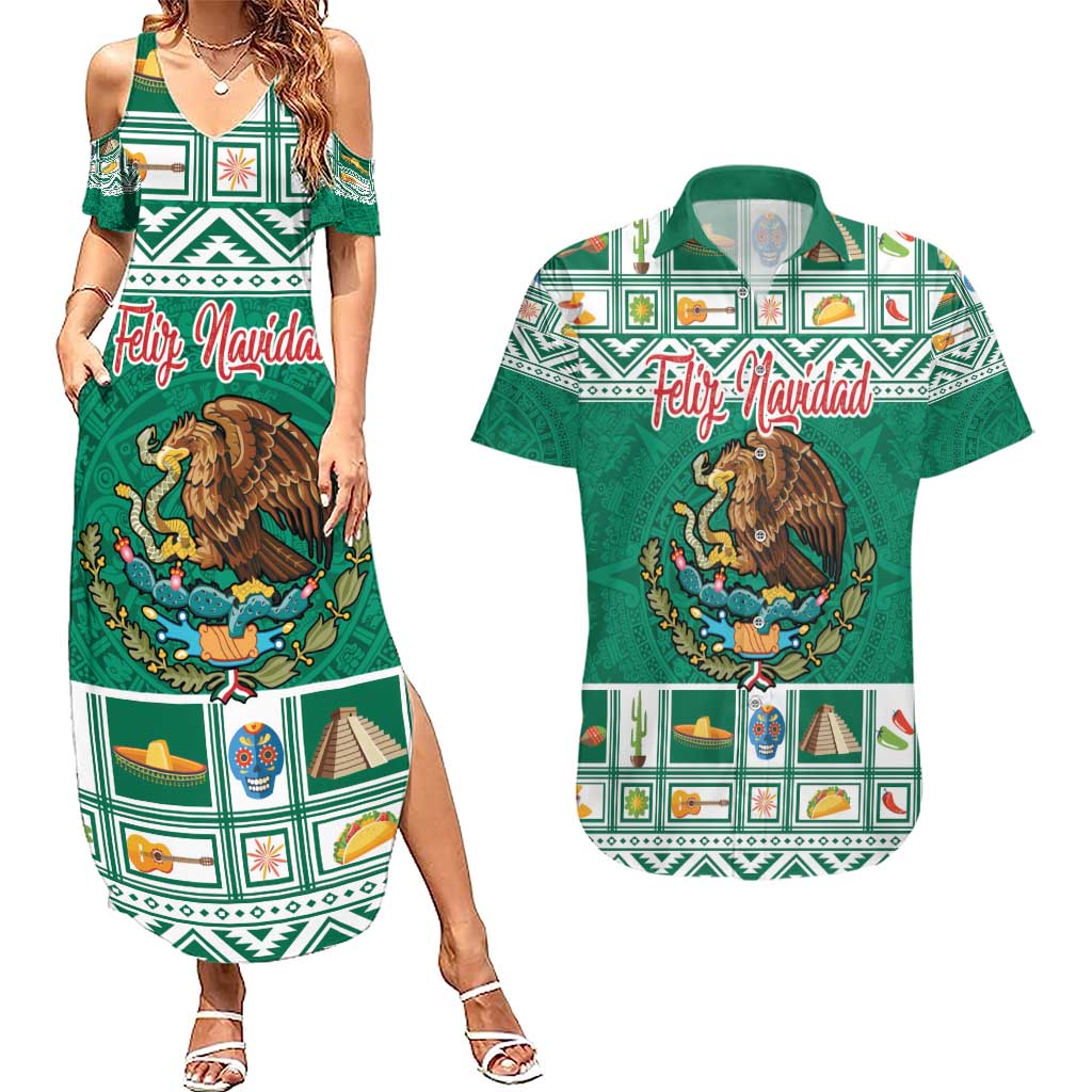 Personalized Mexico Christmas Couples Matching Summer Maxi Dress and Hawaiian Shirt Coat Of Arms With Aztec Mexican Patterns - Wonder Print Shop